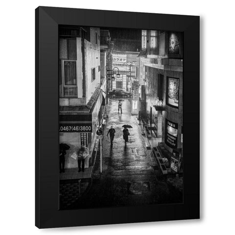 Hard Rain Black Modern Wood Framed Art Print with Double Matting by Hasegawa, Takashi
