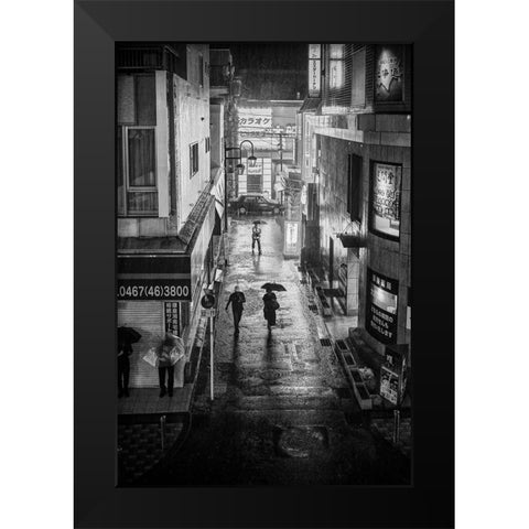 Hard Rain Black Modern Wood Framed Art Print by Hasegawa, Takashi