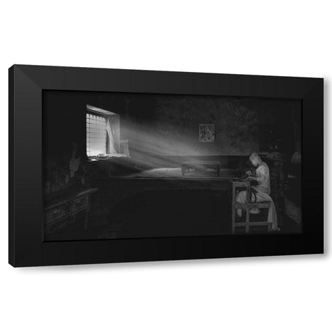 Reading Time Black Modern Wood Framed Art Print with Double Matting by Zeng, Jiahong