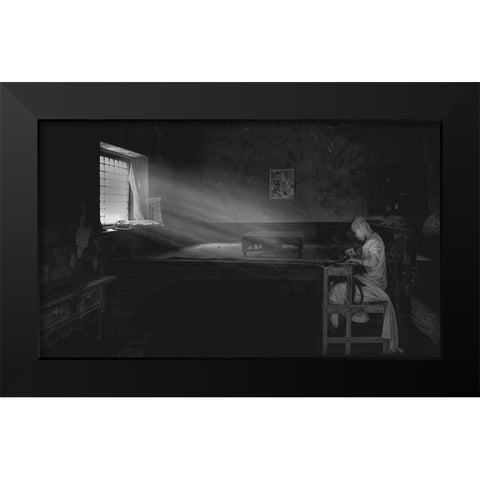 Reading Time Black Modern Wood Framed Art Print by Zeng, Jiahong
