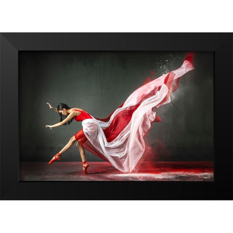 Red And White Balerina 1 Black Modern Wood Framed Art Print by Setiadi, Ajar