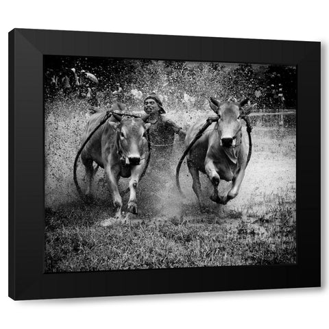 The Bulls Racing Black Modern Wood Framed Art Print with Double Matting by Yuk Kong, John