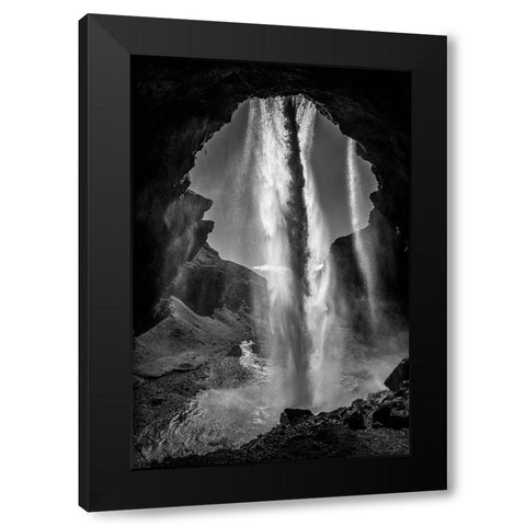 behind the waterfall Black Modern Wood Framed Art Print by Reichelt, Dieter