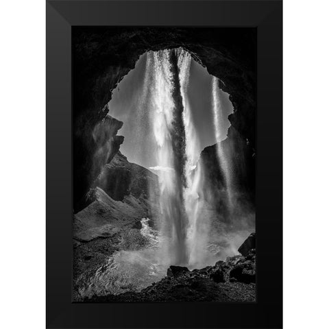 behind the waterfall Black Modern Wood Framed Art Print by Reichelt, Dieter