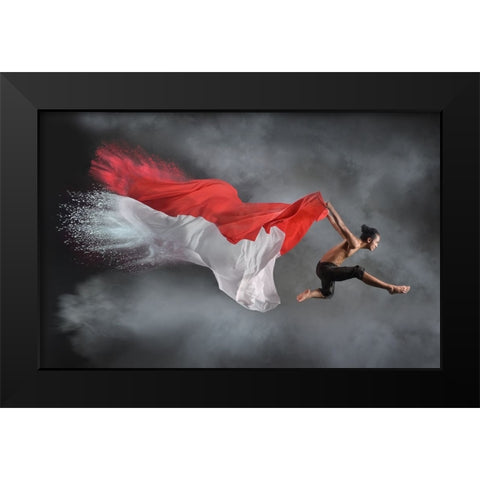 Jumper Man Black Modern Wood Framed Art Print by Aditya, Rawisyah