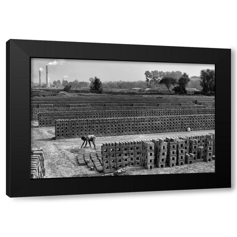 Working Alone In Brick Field Black Modern Wood Framed Art Print with Double Matting by Das, Avishek