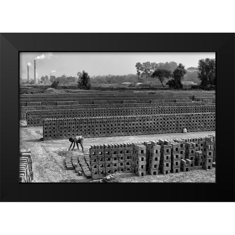 Working Alone In Brick Field Black Modern Wood Framed Art Print by Das, Avishek