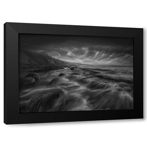 Bowling Ball Beach Black Modern Wood Framed Art Print by Deng, Larry