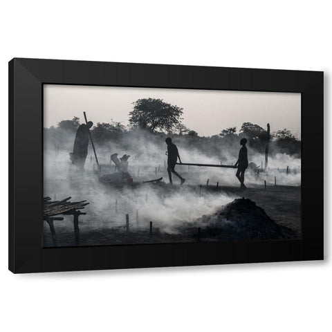 Life In A Mundari Cattle Camp - South Sudan Black Modern Wood Framed Art Print with Double Matting by Inazio Kuesta, Joxe