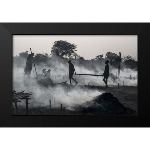 Life In A Mundari Cattle Camp - South Sudan Black Modern Wood Framed Art Print by Inazio Kuesta, Joxe