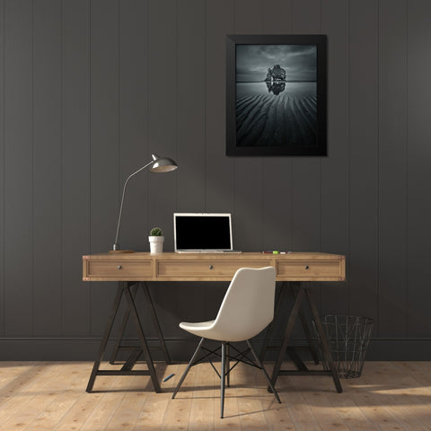 Hvitserkur Black Modern Wood Framed Art Print by Guo, David