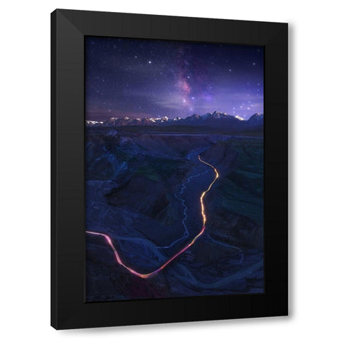 Connect World Black Modern Wood Framed Art Print by Selions