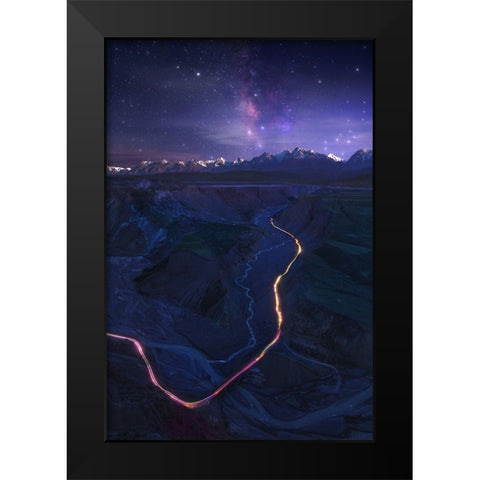 Connect World Black Modern Wood Framed Art Print by Selions