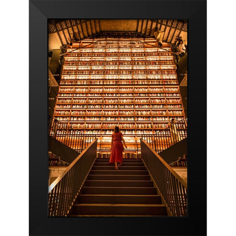 Stairway To Knowledge Black Modern Wood Framed Art Print by Yoshitaka, Oyama