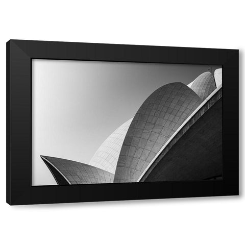 Lotus Temple .. The Grey Scale Black Modern Wood Framed Art Print with Double Matting by Chawla, Shobhit