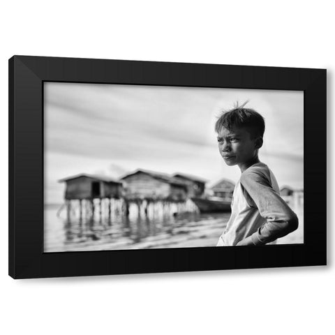 Looking Out To Sea Black Modern Wood Framed Art Print by Long, Kieron