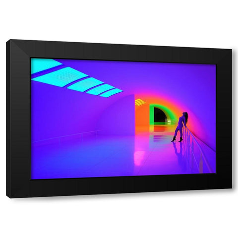 Charming Girl Black Modern Wood Framed Art Print by Chang, Jiangping