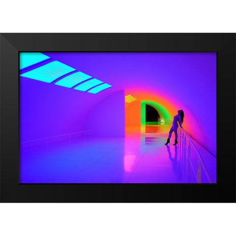 Charming Girl Black Modern Wood Framed Art Print by Chang, Jiangping