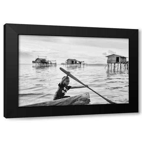 Paddle Power Black Modern Wood Framed Art Print by Long, Kieron
