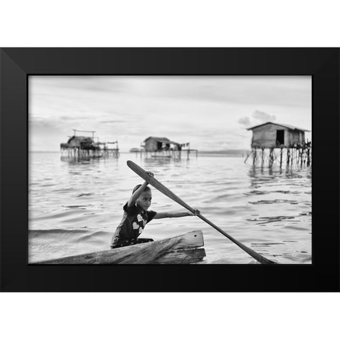 Paddle Power Black Modern Wood Framed Art Print by Long, Kieron