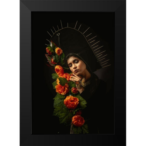 Flower Girl Black Modern Wood Framed Art Print by Mahapatra, Santanu