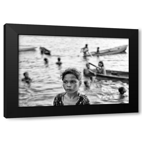 Life On The Water Black Modern Wood Framed Art Print by Long, Kieron