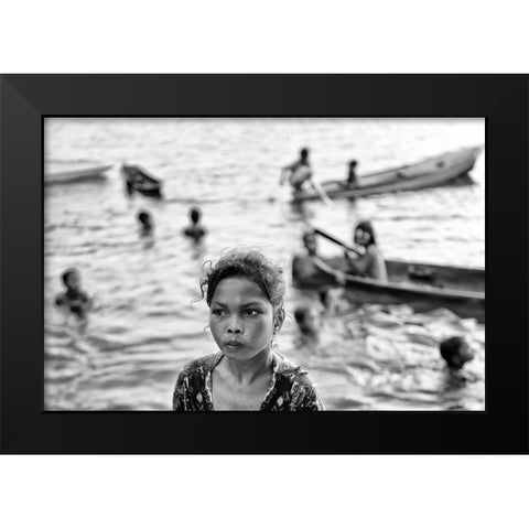 Life On The Water Black Modern Wood Framed Art Print by Long, Kieron