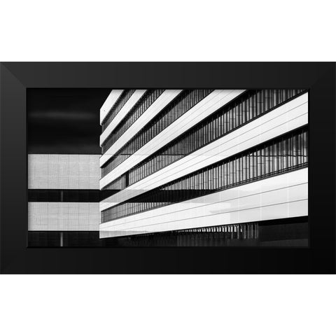 Industrial FaAsade | Receding Lines Black Modern Wood Framed Art Print by Ruckert, Stephan