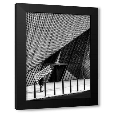 Man With A Ladder. Black Modern Wood Framed Art Print with Double Matting by Niemiec, Anna