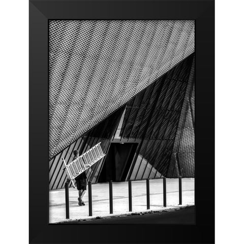 Man With A Ladder. Black Modern Wood Framed Art Print by Niemiec, Anna