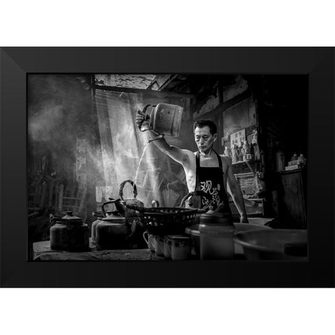 The Teahouse Black Modern Wood Framed Art Print by Yu Wu, Irene