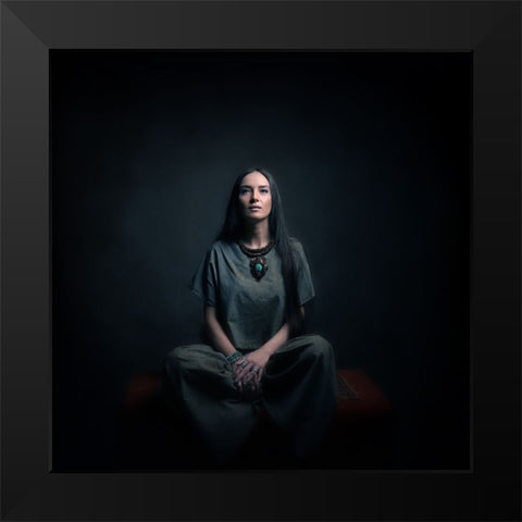 Persian Girl Black Modern Wood Framed Art Print by Hasheminasab, Moein