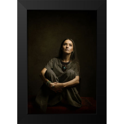 Persian Girl Black Modern Wood Framed Art Print by Hasheminasab, Moein