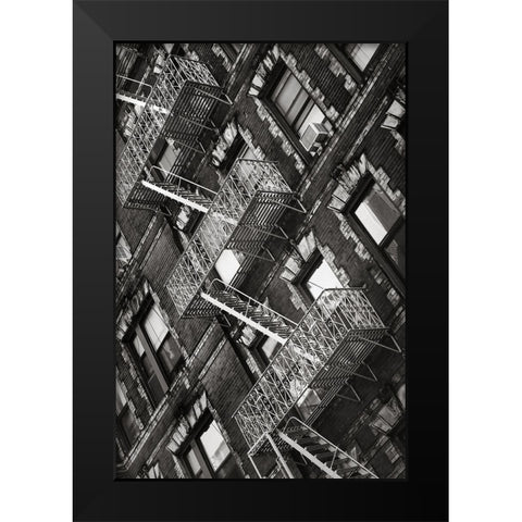 New York City Fire Escapes 04 Black Modern Wood Framed Art Print by Martin, Rikard