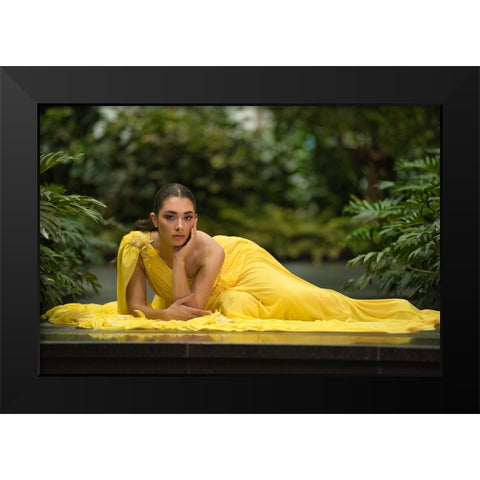 Greek Queen In Yellow Black Modern Wood Framed Art Print by Belal, Ahmad