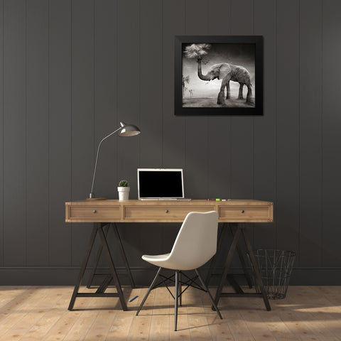 The story of elephants Black Modern Wood Framed Art Print by XibiaoHuang