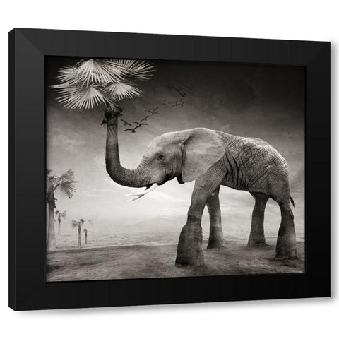 The story of elephants Black Modern Wood Framed Art Print with Double Matting by XibiaoHuang