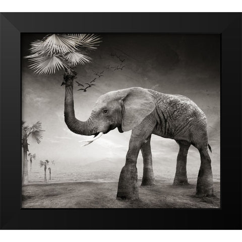 The story of elephants Black Modern Wood Framed Art Print by XibiaoHuang
