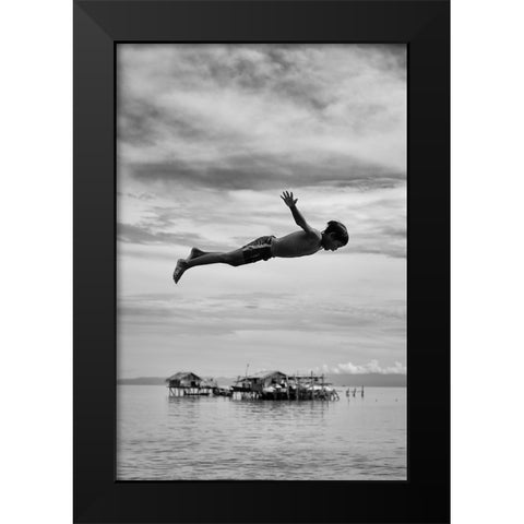 In Mid-Air Black Modern Wood Framed Art Print by Long, Kieron