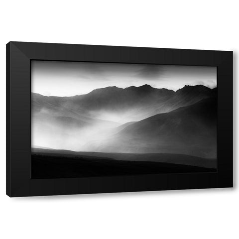 A Mountain Morning Black Modern Wood Framed Art Print by He, Mike