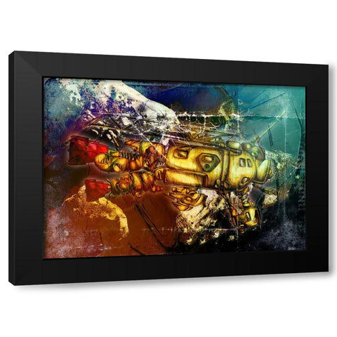 Sputnik at asteroids Black Modern Wood Framed Art Print by Kulik, Rafal