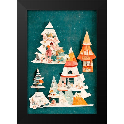 A Paper Village Black Modern Wood Framed Art Print by Treechild