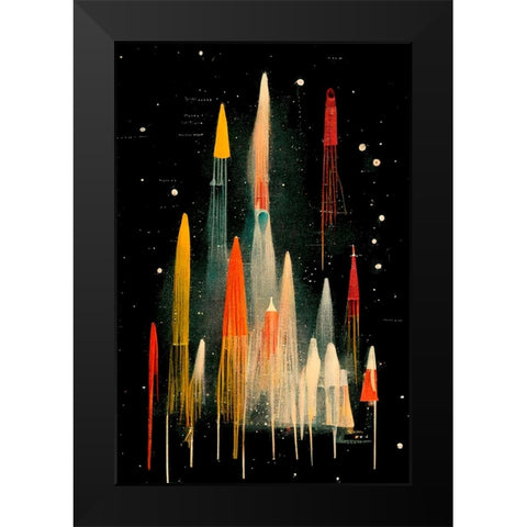 Rockets Black Modern Wood Framed Art Print by Treechild