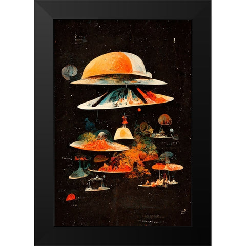 Flying Saucers Black Modern Wood Framed Art Print by Treechild