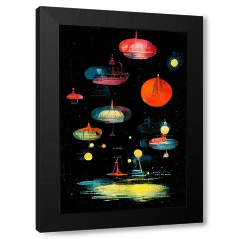Lanterns Black Modern Wood Framed Art Print with Double Matting by Treechild