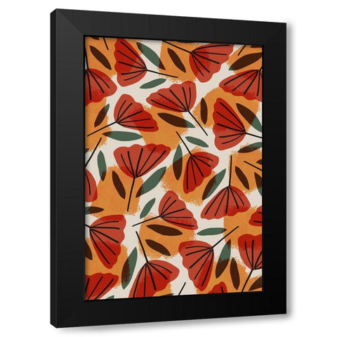 Tulip Pattern Black Modern Wood Framed Art Print with Double Matting by Treechild