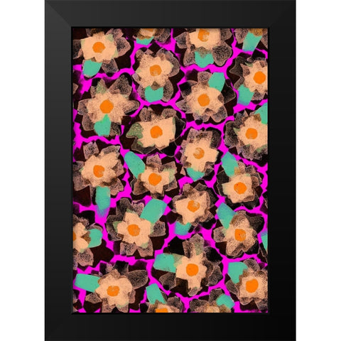 Funky Blossoms Black Modern Wood Framed Art Print by Treechild