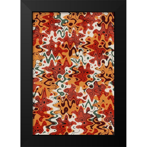 Liquid Red Orange Pattern Black Modern Wood Framed Art Print by Treechild