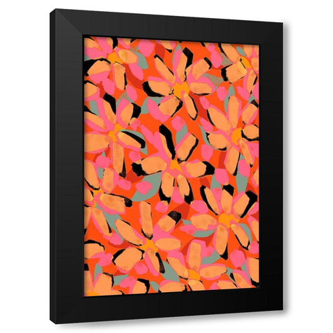 Yellow Flower Pattern Black Modern Wood Framed Art Print by Treechild