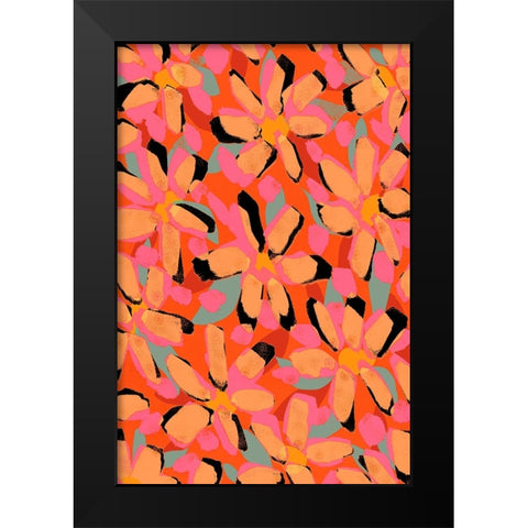 Yellow Flower Pattern Black Modern Wood Framed Art Print by Treechild
